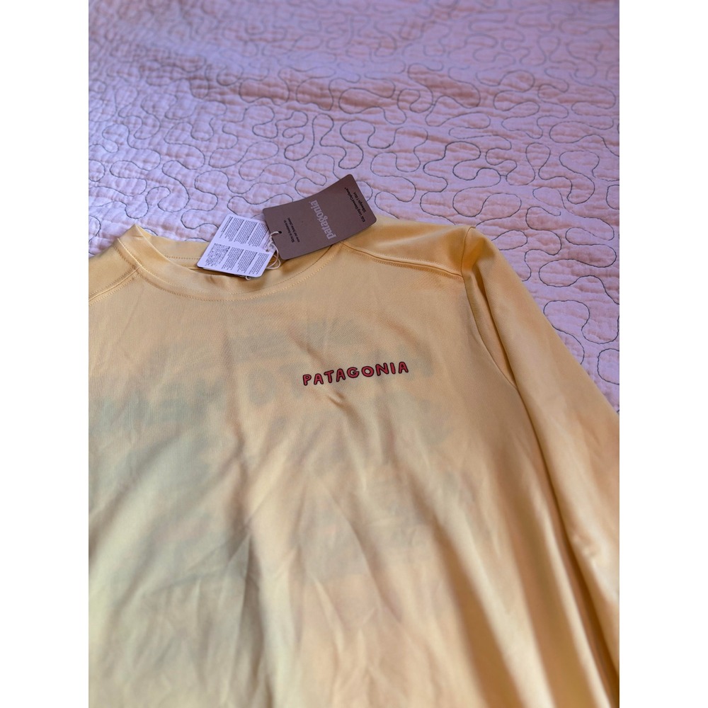 Patagonia Kids Capilene Cool Long Sleeve Yellow Shirt Size Medium - Picture 2 of 5